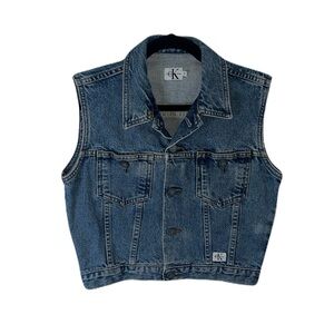 EUC Vintage Calvin Klein Jeans Stone Wash Cropped Trucker Denim Vest- Small